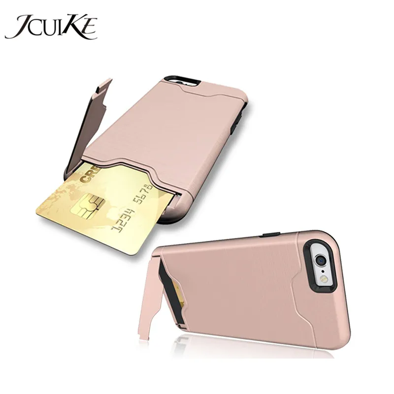 For iPhone X 6 6s 7 8 Plus Credit Card Slot Phone Cases Wallet Kickstand Holder Bracket Bag Plastic Silicone Cover Brushed Coque |