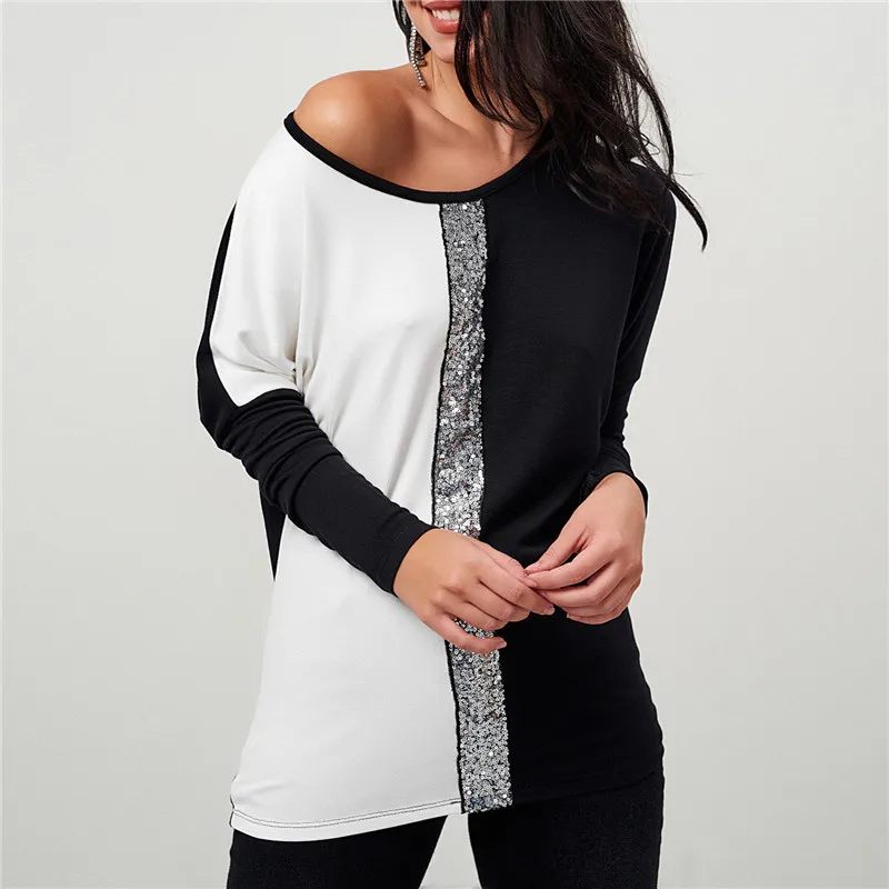 Ladies Tops and Blouses 2019 Off Shoulder Long Sleeve Shirt Sequined Patchwork Tunic Casual Loose Tops Plus Size Chemise Femme
Ladies Tops and Blouses 2019 Off Shoulder Long Sleeve Shirt Sequined Patchwork Tunic Casual Loose Tops Plus Size Chemise Femme