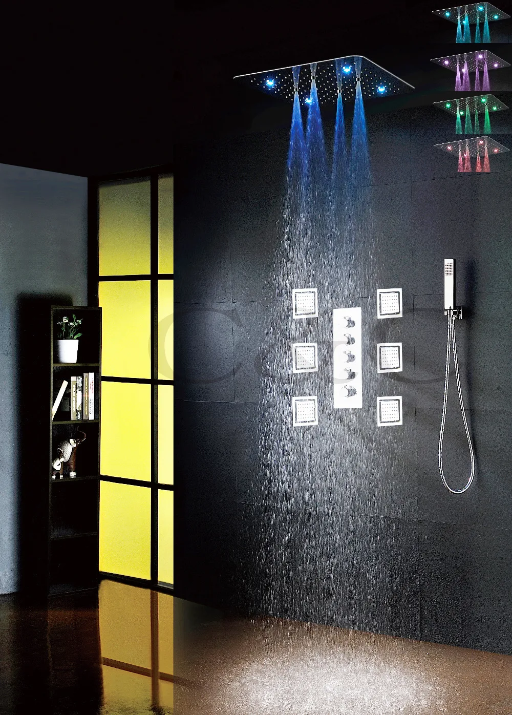 Bathroom Spraying & Rainfall Shower Faucet 20 Inch Two Functions LED Shower Head 4 Water Functions Work Together Or Separately