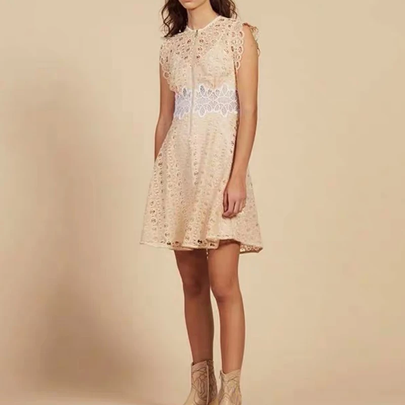 Women Dress 2019 Spring and Summer Elegant Slim Sweet Lace Sleeveless Dress 
Women Dress 2019 Spring and Summer Elegant Slim Sweet Lace Sleeveless Dress