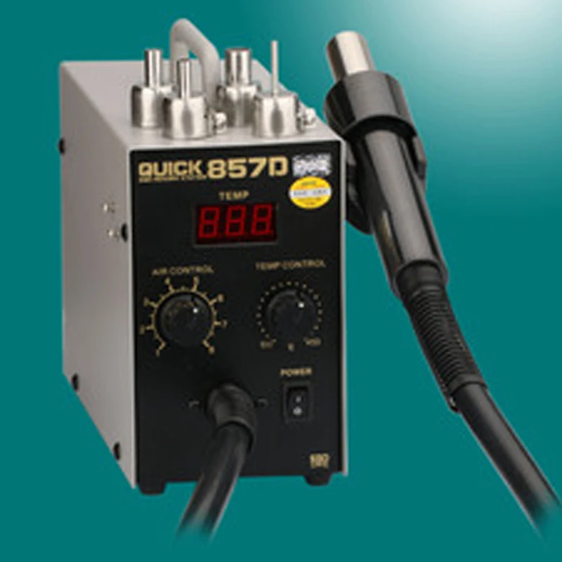 More Quieter EU PLUG QUICK 857D Lead Free Adjustable Hot Air Heat Gun with Helical Wind 580W SMD Rework Station
More Quieter EU PLUG QUICK 857D Lead Free Adjustable Hot Air Heat Gun with Helical Wind 580W SMD Rework Station