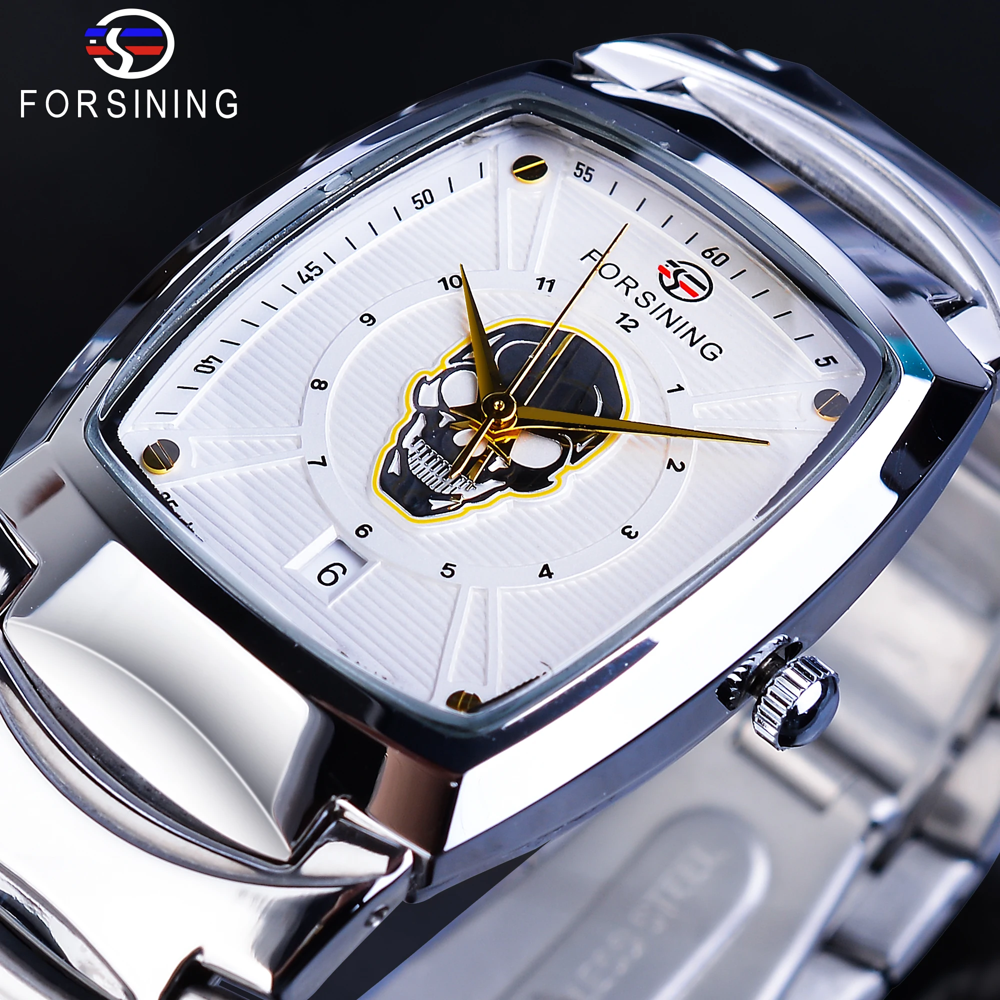 Forsining Creative Design Watch Men Skull Date White Quartz Watches Sport Waterproof Stainless Steel Wristwatch Punk Reloj Clock
Forsining Creative Design Watch Men Skull Date White Quartz Watches Sport Waterproof Stainless Steel Wristwatch Punk Reloj Clock