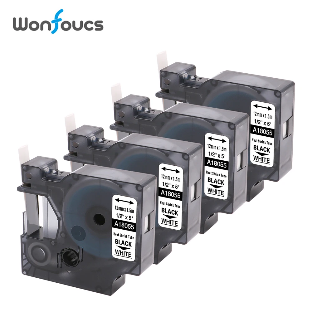 4 Packs Equivalent Dymo Industrial Heat-Shrink Tubes 12mm Compatible 18055 Wire Cable Label Black On White IND Tape For RhinoPro 
4 Packs Equivalent Dymo Industrial Heat-Shrink Tubes 12mm Compatible 18055 Wire Cable Label Black On White IND Tape For RhinoPro