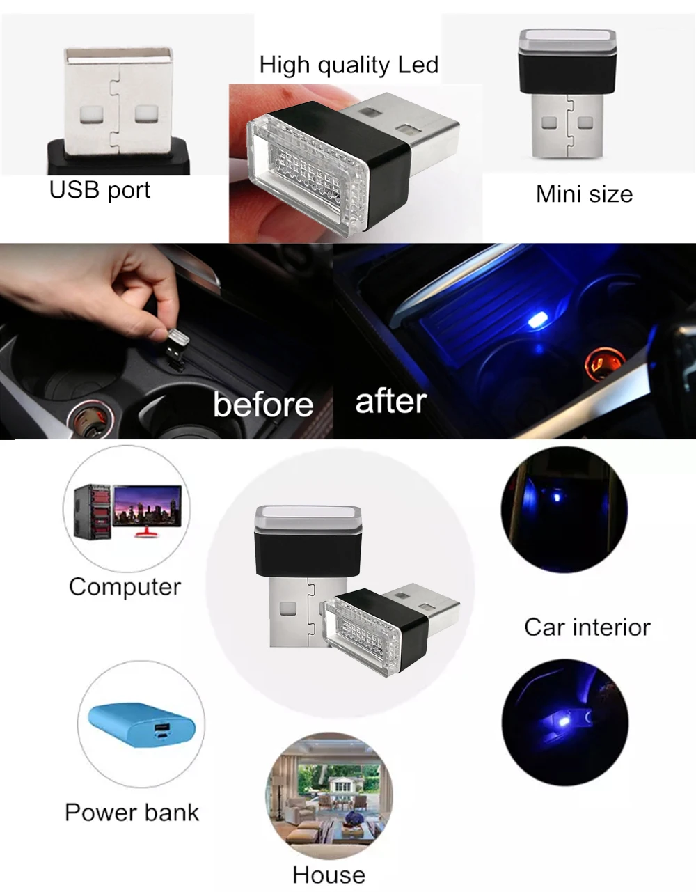 2pcs Car Atmosphere Lights 5V USB White Red Blue Pink Purple SUV Car Styling Interior Decoration Decorative Lamp Auto Foot Lamp (4)