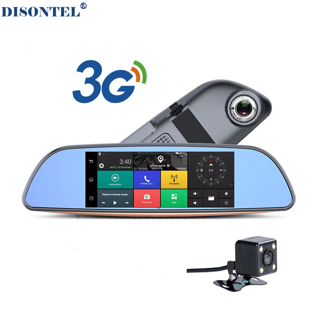 

3G Car DVR+Android 5.0 Bluetooth GPS FM transmitter Dual lens rearview mirror camera+FHD1080P camara