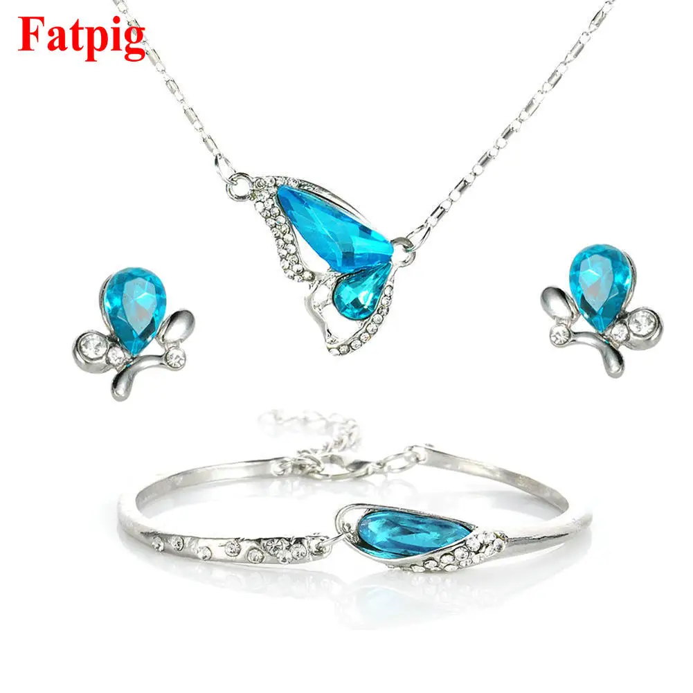 Women Jewelry Set Silver Color Blue Butterfly Style Glass Stone Necklace Pendent Earrings Bracelet
Women Jewelry Set Silver Color Blue Butterfly Style Glass Stone Necklace Pendent Earrings Bracelet