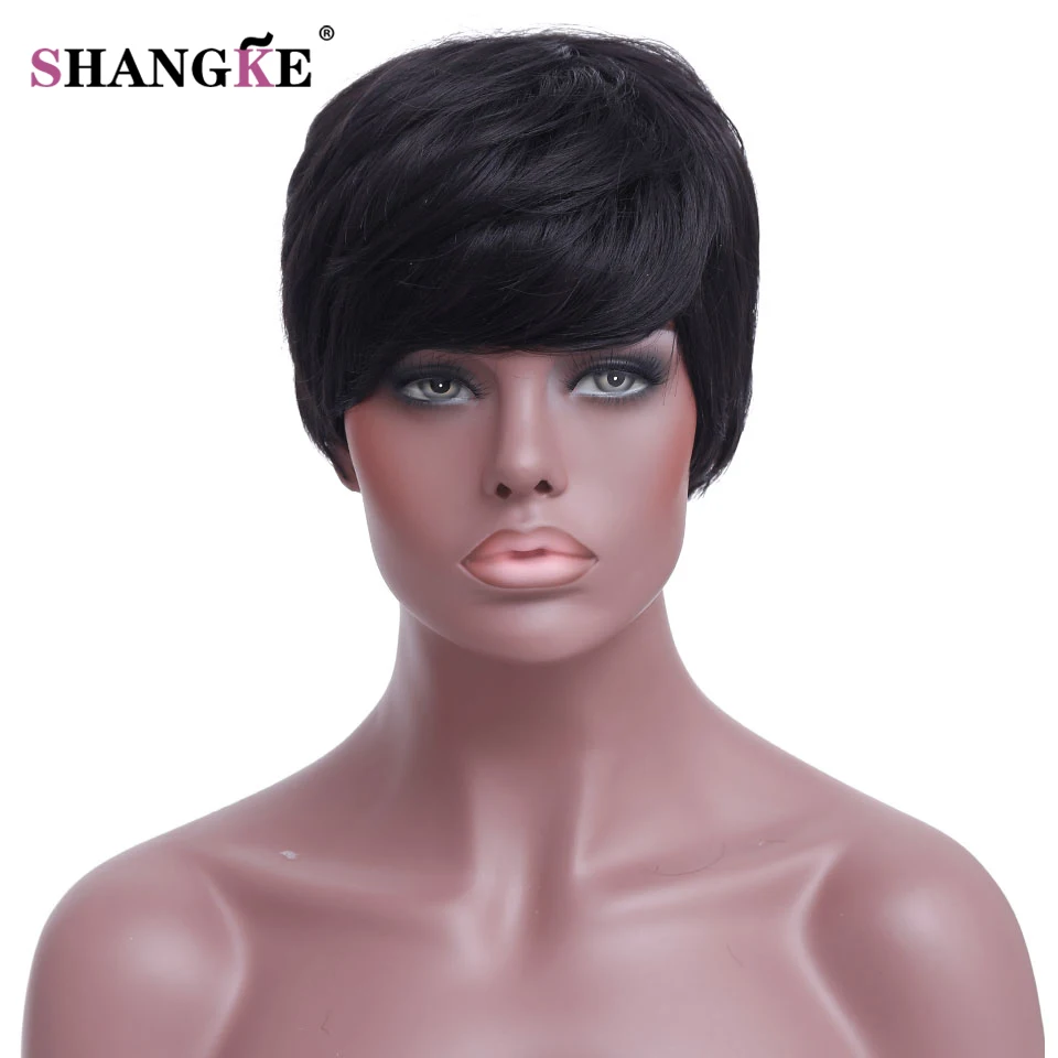 Image SHANGKE Hair Short Pixie Synthetic Wigs For Black Women Natural Black Hair Wigs Short Straight Women s Wigs Female Fake Hair