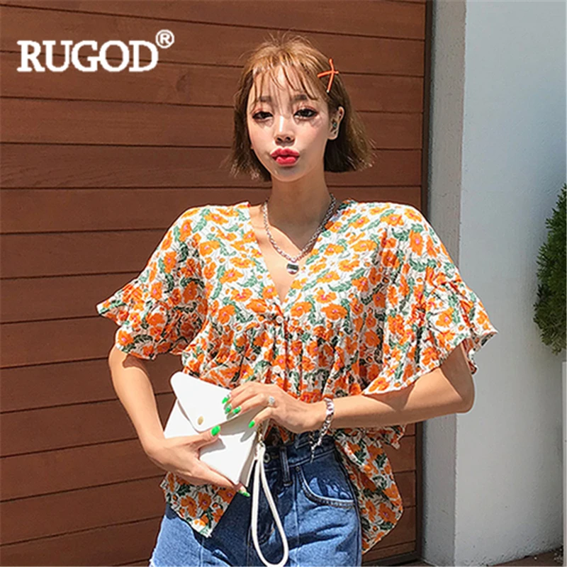 RUGOD Women floral print blouse v-neck tie ruffles butterfly sleeve pleated loose shirt summer fashion female casual elegant top
RUGOD Women floral print blouse v-neck tie ruffles butterfly sleeve pleated loose shirt summer fashion female casual elegant top