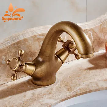 Suguword Antique Brass Bathroom Basin Faucet Hot and Cold Deck Mounted One Hole Dual Handles Mixer Tap
Suguword Antique Brass Bathroom Basin Faucet Hot and Cold Deck Mounted One Hole Dual Handles Mixer Tap