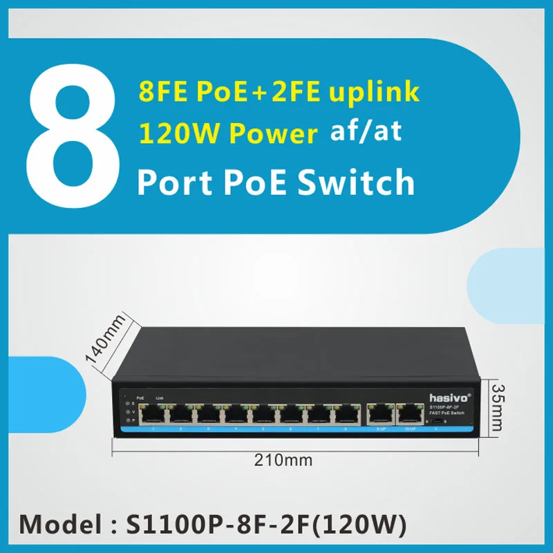 8 port Fast Switch PoE switch support VLAN 250M PoE Network for IP Camera 10/100Mbps Network 2 gigabit uplink
8 port Fast Switch PoE switch support VLAN 250M PoE Network for IP Camera 10/100Mbps Network 2 gigabit uplink