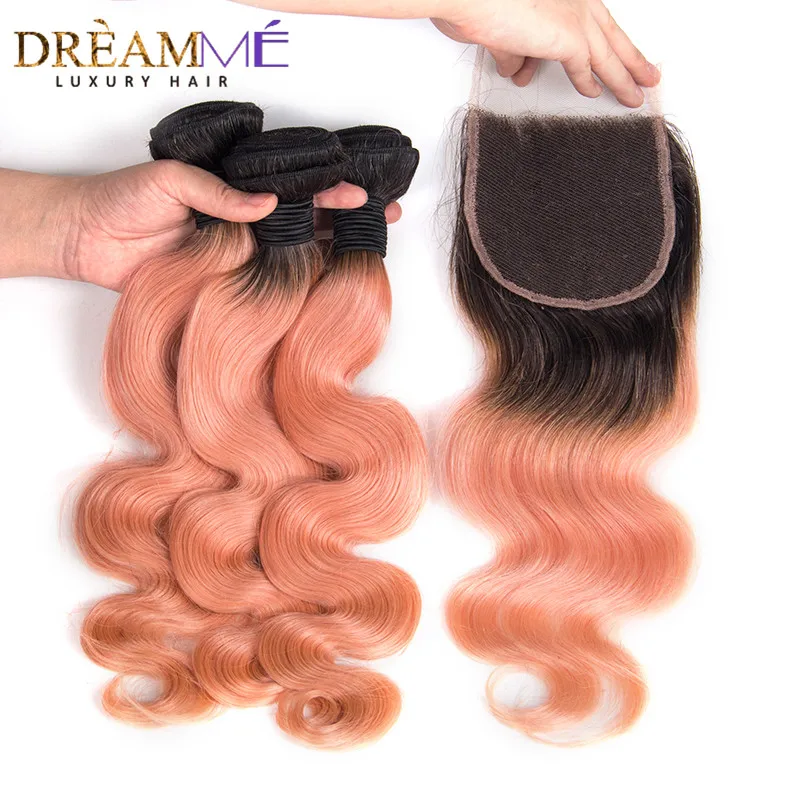 1b pink human hair extension with lace closure (1)