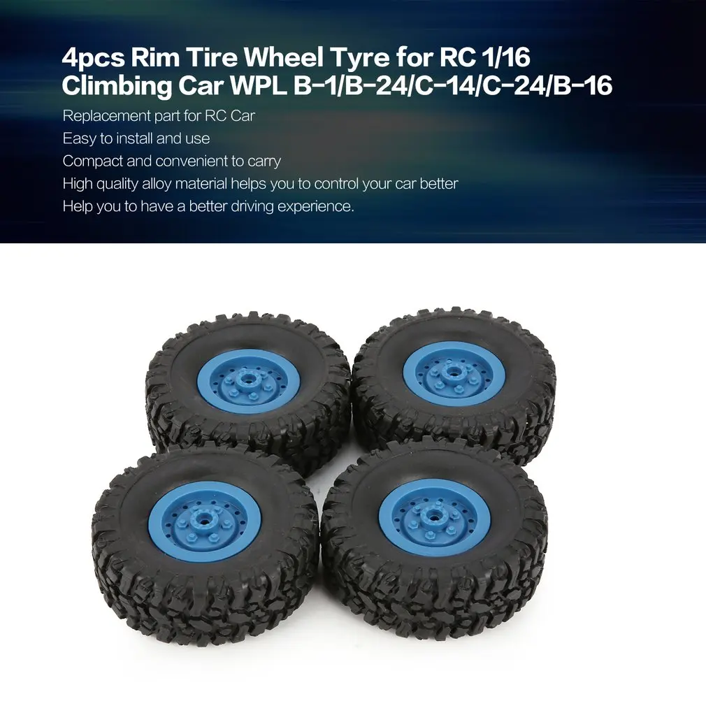 4pcs Rubber Wheel Rim Tire Tyre for RC 1/16 Climbing Crawler Car WPL B-1/B-24/C-14/C-24/B-16 Truck Part Spare Part Accessories
4pcs Rubber Wheel Rim Tire Tyre for RC 1/16 Climbing Crawler Car WPL B-1/B-24/C-14/C-24/B-16 Truck Part Spare Part Accessories