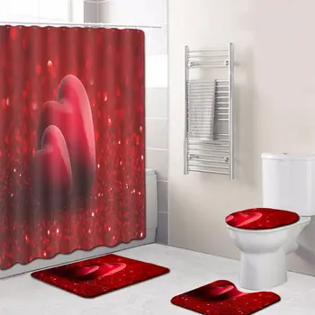 Four-piece Bath Mat and Shower Curtain Set Heart-shaped Toilet Seat Covers Washable Pedestal Foot Pad Carpet Bathroom 3D
Four-piece Bath Mat and Shower Curtain Set Heart-shaped Toilet Seat Covers Washable Pedestal Foot Pad Carpet Bathroom 3D