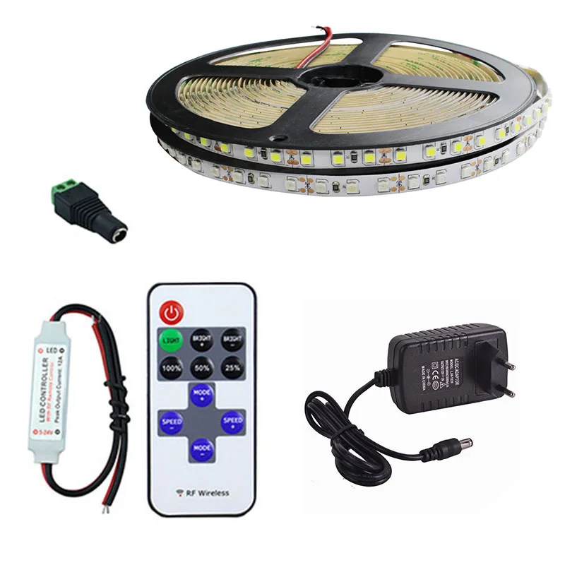 600 Leds 12V 5M SMD 2835 LED Strip Light Diode Tape+Mi 11key RF remote control+2A Power Adapter Supply LED Ribbon Flexible Light 
600 Leds 12V 5M SMD 2835 LED Strip Light Diode Tape+Mi 11key RF remote control+2A Power Adapter Supply LED Ribbon Flexible Light