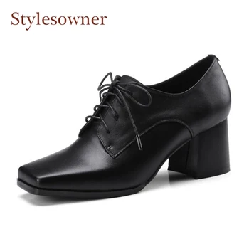 Genuine Leather Leisure Style Lace-up Women Pumps Square Toe Chunky High-heel Black White Women Casual Single Shoes
Genuine Leather Leisure Style Lace-up Women Pumps Square Toe Chunky High-heel Black White Women Casual Single Shoes