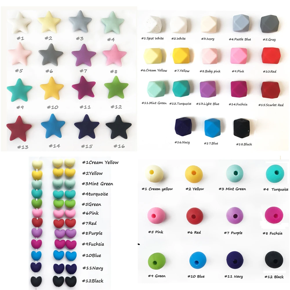 Silicone Chew Beads Round Star Hexagon Heart Animal Teether Pacifier Chain DIY Necklace Plastic Clips Clasps Colorful Bpa Free
Silicone Chew Beads Round Star Hexagon Heart Animal Teether Pacifier Chain DIY Necklace Plastic Clips Clasps Colorful Bpa Free