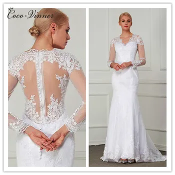 Vestido De Noiva Appliques Mermaid Wedding dress Sexy Long Sleeve See Through Lace Bridal Gown Wedding Dresses W0021
Vestido De Noiva Appliques Mermaid Wedding dress Sexy Long Sleeve See Through Lace Bridal Gown Wedding Dresses W0021