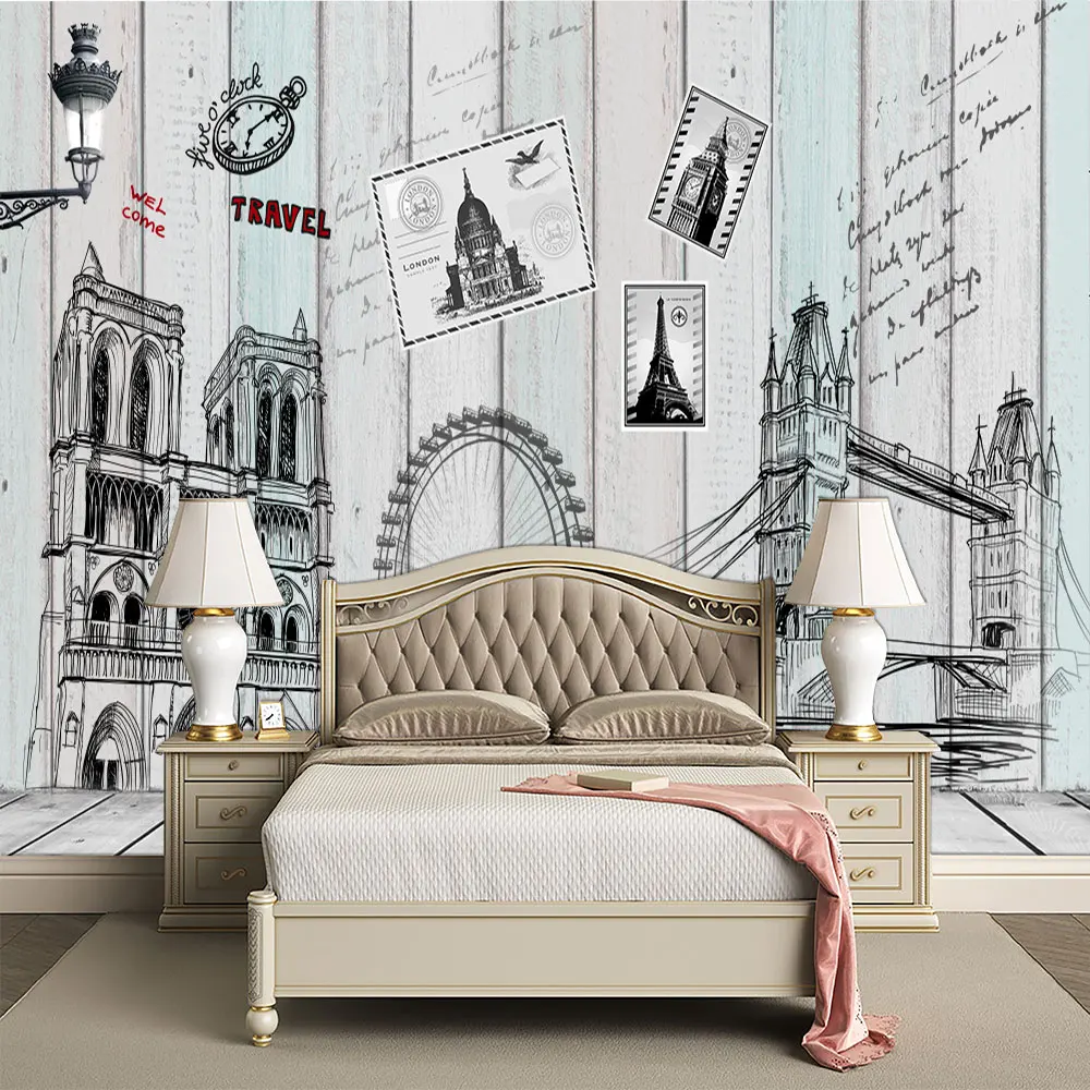 Decoration Textile wallpaper European and American architectural painting London tooling wall
Decoration Textile wallpaper European and American architectural painting London tooling wall
