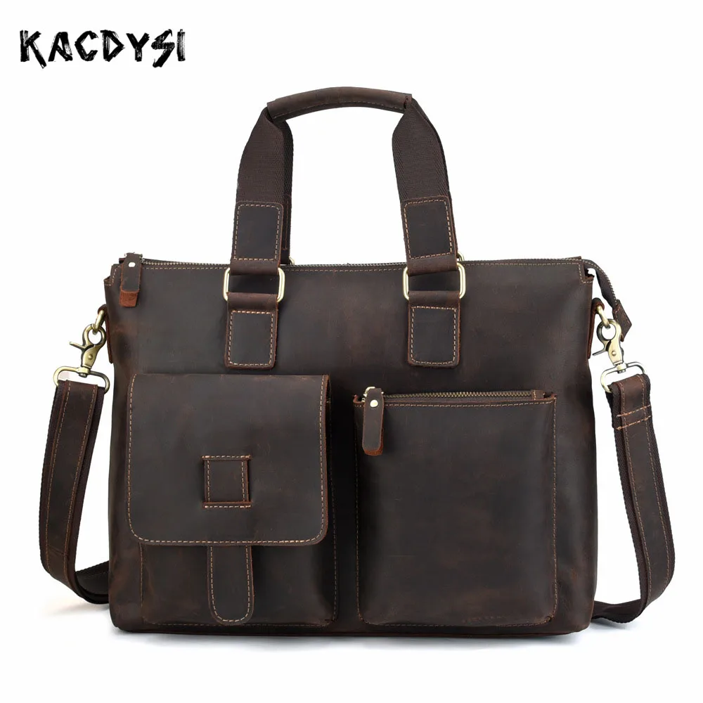 Crazy Horse Leather Men Briefcase Bag Vintage Handbag Male Large Laptop Popular Message Tote Messenger Satchel Purse New |