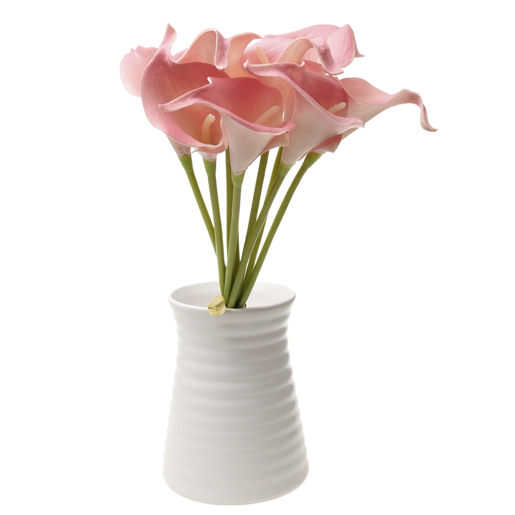 9xPU Artificial Flower Calla Lily Bouquet Wedding Floral Decor Pink