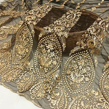 New mesh lace gold three-dimensional embroidery fabric / high-end custom apparel fabric / encryption embroidery skirt cloth
New mesh lace gold three-dimensional embroidery fabric / high-end custom apparel fabric / encryption embroidery skirt cloth