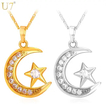 U7 Brand Muslim Crescent Pendant Necklace Silver/Gold Color Cubic Zirconia CZ Islam Moon Star Jewelry Women Gift P923
U7 Brand Muslim Crescent Pendant Necklace Silver/Gold Color Cubic Zirconia CZ Islam Moon Star Jewelry Women Gift P923