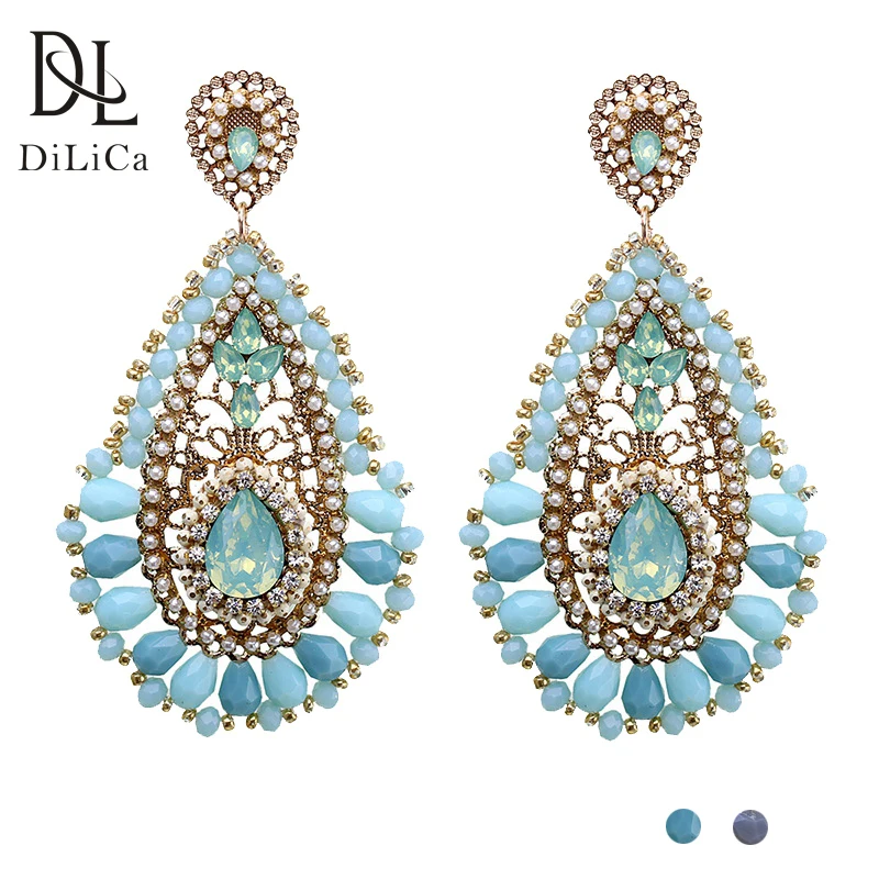 DiLiCa Fashion Women's Statement Earrings Crystal Beads Dangle Female 2018 Trendy Big Drop Earring Costume Jewelry | Украшения и