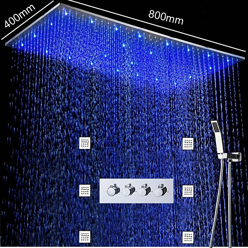 Shower System Thermostatic LED Large Rain Shower Faucets Kit Bathroom Ceiling Massage High Flow Bath Mixer Set
Shower System Thermostatic LED Large Rain Shower Faucets Kit Bathroom Ceiling Massage High Flow Bath Mixer Set