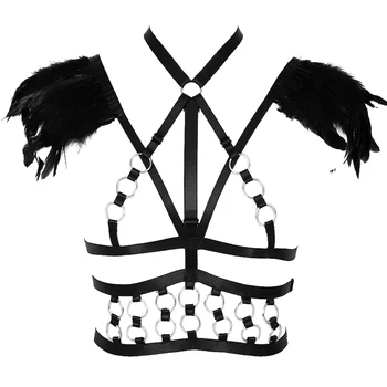Feather Epaulette Harness Bra Body Bondage Adjust Lingerie Elastic Strappy Sexy Silver O-ring Punk Goth Tops Dance Festival Rave
Feather Epaulette Harness Bra Body Bondage Adjust Lingerie Elastic Strappy Sexy Silver O-ring Punk Goth Tops Dance Festival Rave
