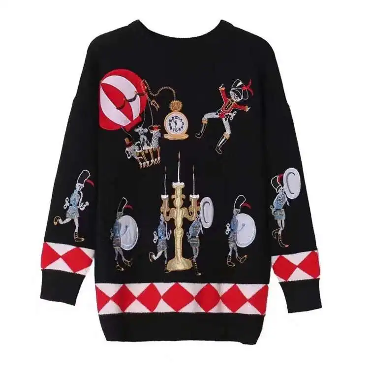 2019 Winter High Quality Print Embroidery Sequins Long Sleeve Sweater Women Vogue Casual Loose Wool Warm Knitted Pullover Tops
2019 Winter High Quality Print Embroidery Sequins Long Sleeve Sweater Women Vogue Casual Loose Wool Warm Knitted Pullover Tops