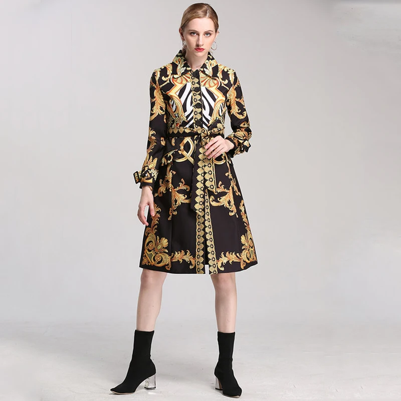 2018 Autumn / Spring Vintage Black Gold Floral Pattern Print Sashes Single Breasted Long Coat Runway Designer Women Trench XXL
2018 Autumn / Spring Vintage Black Gold Floral Pattern Print Sashes Single Breasted Long Coat Runway Designer Women Trench XXL