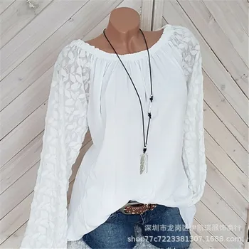 Summer autumn blouse women off shoulder loose large size lace stitching long-sleeved shirt casual fashion girl shirt plus size 
Summer autumn blouse women off shoulder loose large size lace stitching long-sleeved shirt casual fashion girl shirt plus size
