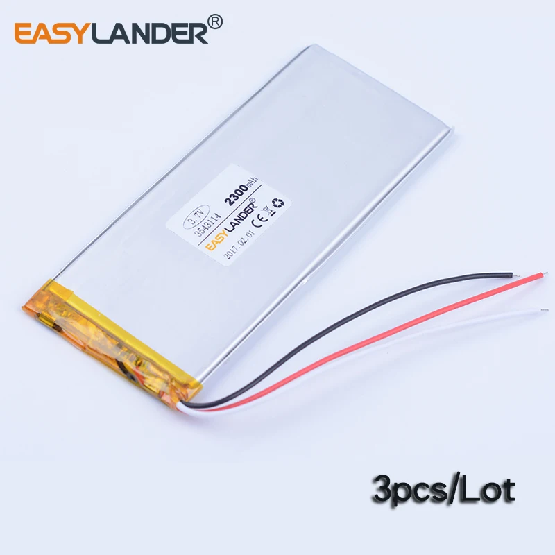 3pcs/Lot 3-wire 3.7V 2300mAh 3543114 Rechargeable li-Polymer Li-ion Battery For power bank PDA Tablet PCs power bank DVD
3pcs/Lot 3-wire 3.7V 2300mAh 3543114 Rechargeable li-Polymer Li-ion Battery For power bank PDA Tablet PCs power bank DVD