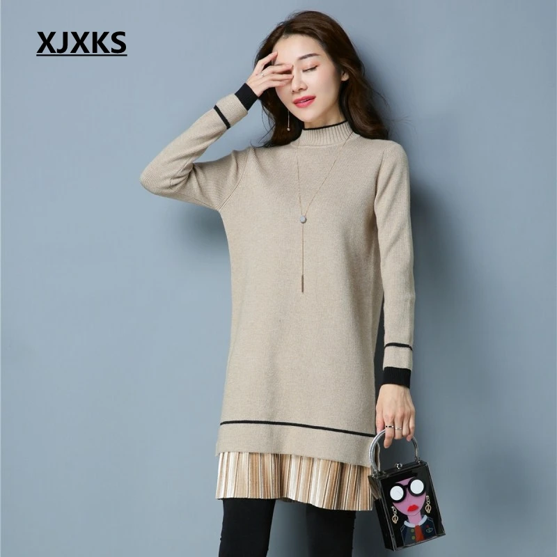 XJXKS womens plus size fashions new selling long sweater patchwork fabrics high quality women pullovers and sweaters dress
XJXKS womens plus size fashions new selling long sweater patchwork fabrics high quality women pullovers and sweaters dress