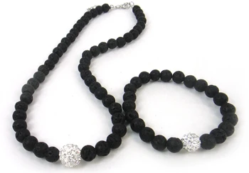 Free Shipping Fashion natual semi precious stone Lava with 12mm,10mm crystal disco pave ball Bracelet necklace jewelry set
Free Shipping Fashion natual semi precious stone Lava with 12mm,10mm crystal disco pave ball Bracelet necklace jewelry set