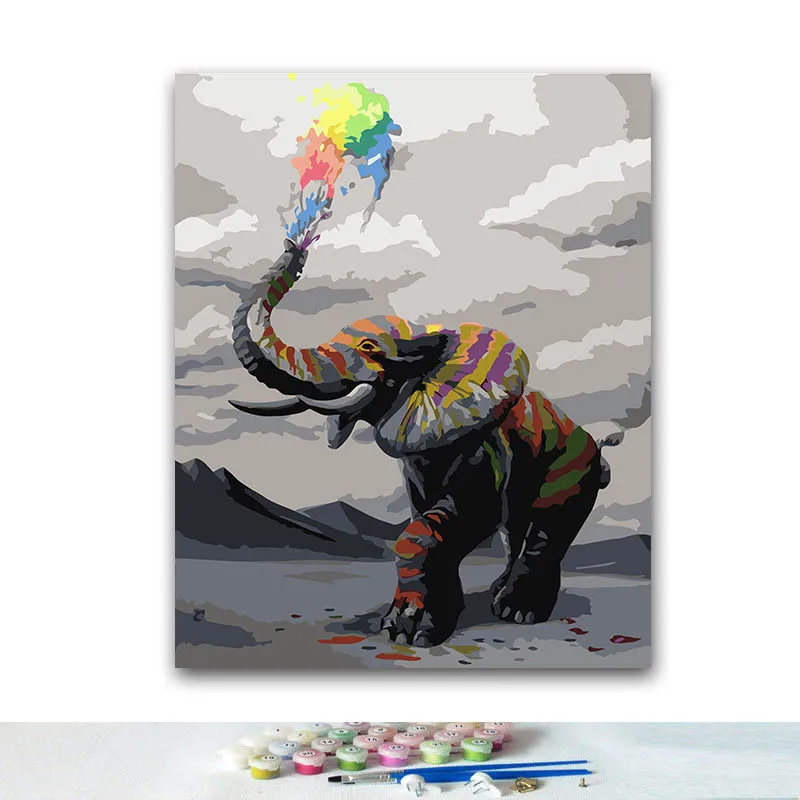 

DIY Coloring paint by numbers Colorful elephant paintings by numbers with kits 40x50 framed