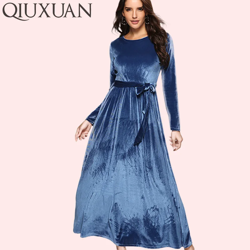 QIUXUAN Spring Autumn Fashion Long Sleeve Women Velour Dress O-Neck Velvet Maxi Dress Zip-Back Self Belted Casual Swing Dress
QIUXUAN Spring Autumn Fashion Long Sleeve Women Velour Dress O-Neck Velvet Maxi Dress Zip-Back Self Belted Casual Swing Dress