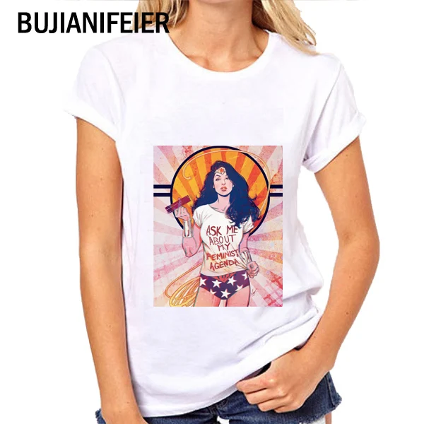 BUJIANIFEIER Summer women's short-sleeved cartoon girl t shirts Wonder Woman girls printed sleek minimalist style BJN30309 
BUJIANIFEIER Summer women's short-sleeved cartoon girl t shirts Wonder Woman girls printed sleek minimalist style BJN30309