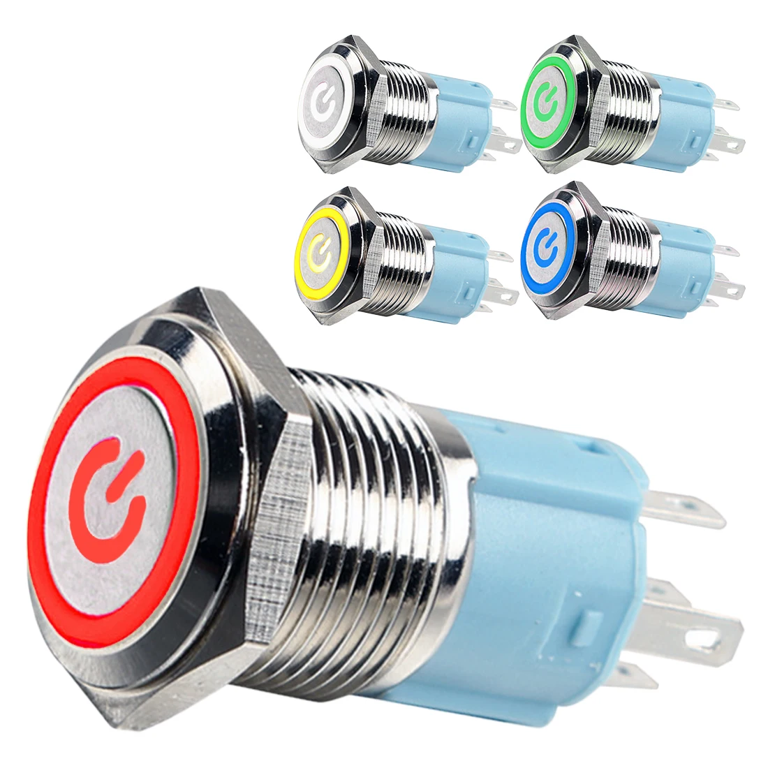 

16mm Metal Push Button Switch LED Power Mark Locking Latching Self-reset Momentary 1NO 1NC Red Blue Yellow Green White