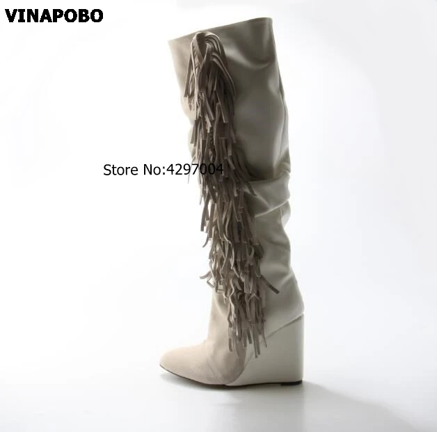 1High-Quality-White-Leather-Tassel-Knee-High-Boots-Women-Round-Toe-Fringe-Wedge-Shoes-High-Heels (3)
