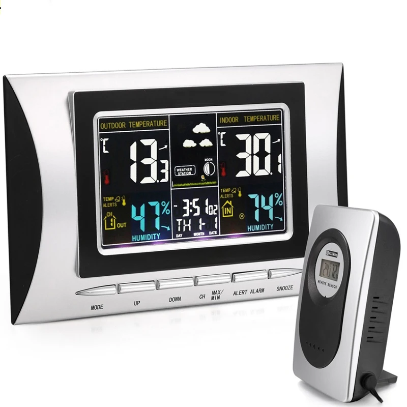 Wireless Weather Station Digital Color Lcd Thermometer Forecaster Clock Indoor Outdoor Humidity Meter With Remote Sensor
Wireless Weather Station Digital Color Lcd Thermometer Forecaster Clock Indoor Outdoor Humidity Meter With Remote Sensor
