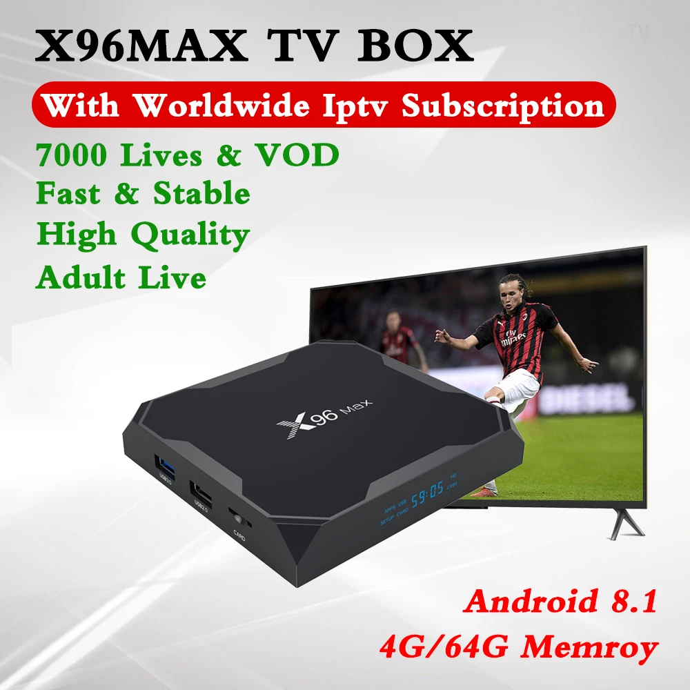 X96MAX 4G/64G Android Set Top Box BT4.0 With Acebird Pro Iptv Subscription Germany Netherlands Portugal Israel Pland 7000 Live
X96MAX 4G/64G Android Set Top Box BT4.0 With Acebird Pro Iptv Subscription Germany Netherlands Portugal Israel Pland 7000 Live