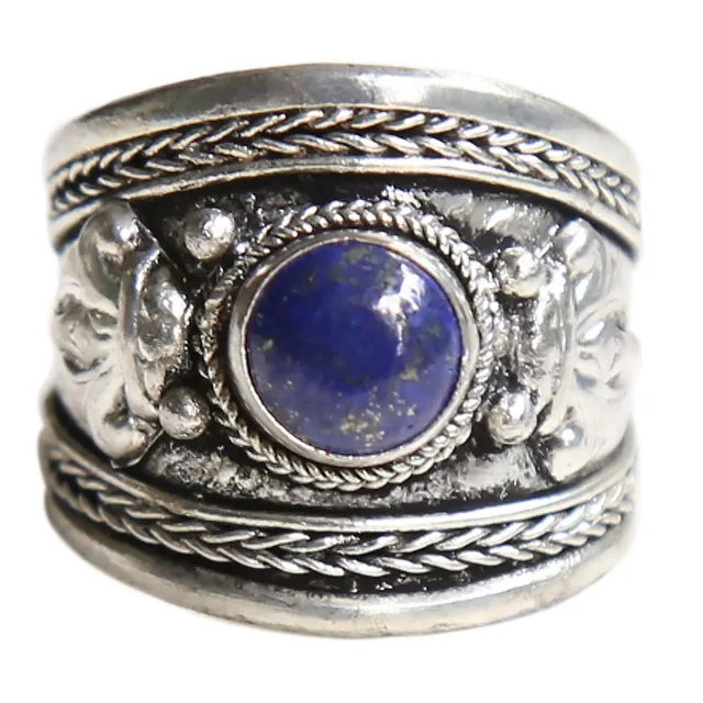 Bague tibétaine vintage en cuivre incrusté de diverses perles, Dorje Amulette, R003 2