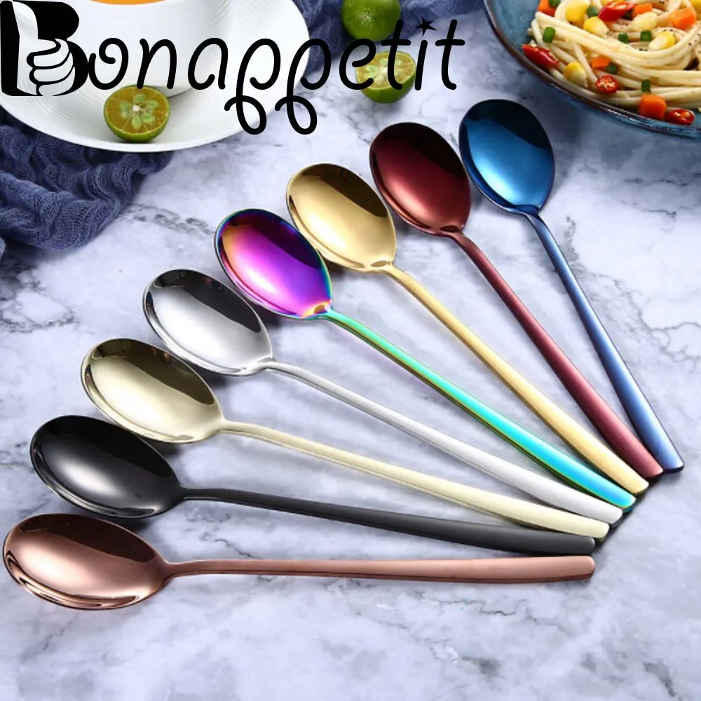 Rainbow Color Long Handle Spoons Fork Soup Scoop Ice Cream Tea Coffee Stainless Steel Spoons Tableware Cutlery Kitchen Supplies
Rainbow Color Long Handle Spoons Fork Soup Scoop Ice Cream Tea Coffee Stainless Steel Spoons Tableware Cutlery Kitchen Supplies