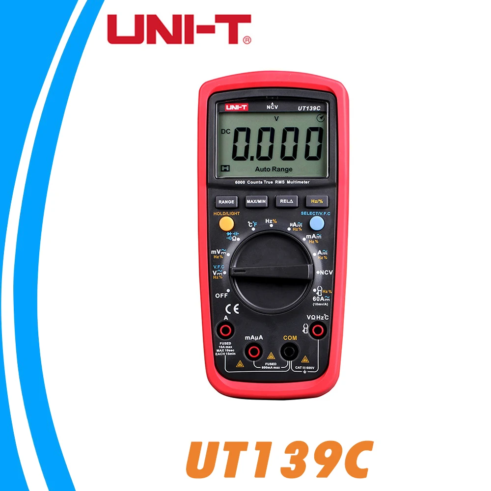 UNI-T UT139C Digital Multimeter Auto Range True RMS Meter Handheld Tester 6000 Count Voltmeter Temperature Test transistor
UNI-T UT139C Digital Multimeter Auto Range True RMS Meter Handheld Tester 6000 Count Voltmeter Temperature Test transistor