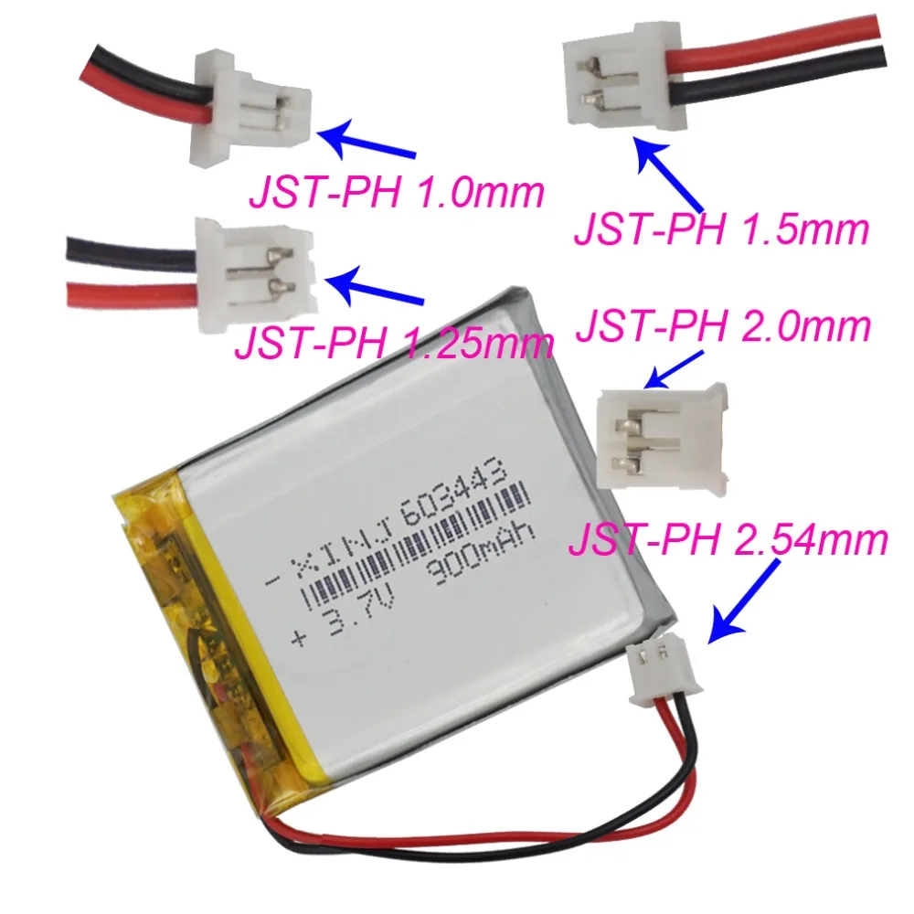 3.7V 900mAh 3.33Wh Polymer Li Lipo Battery 603443 2pin 1.0/1.25/1.5/2.0/2.54mm Plug For DIY Car Camera Navigation Music Player
3.7V 900mAh 3.33Wh Polymer Li Lipo Battery 603443 2pin 1.0/1.25/1.5/2.0/2.54mm Plug For DIY Car Camera Navigation Music Player