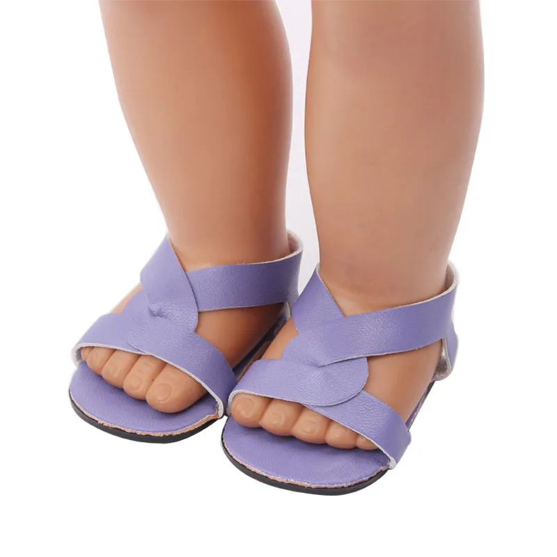 Dolls shoes American Summer Sandal PU shoe baby toys fit 18 inch Girl and 43 cm baby doll accessories (27)