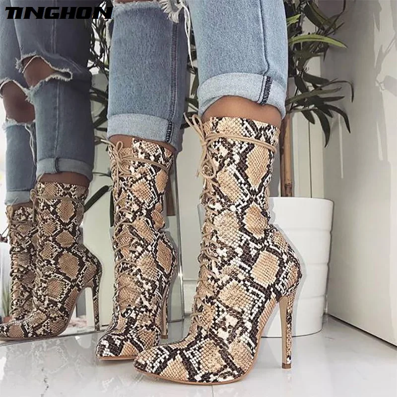 TINGHON Women Lace-Up Boots Snake Print Ankle Boots High heels Fashion Pointed toe Ladies Sexy shoes New Chelsea Boots
TINGHON Women Lace-Up Boots Snake Print Ankle Boots High heels Fashion Pointed toe Ladies Sexy shoes New Chelsea Boots