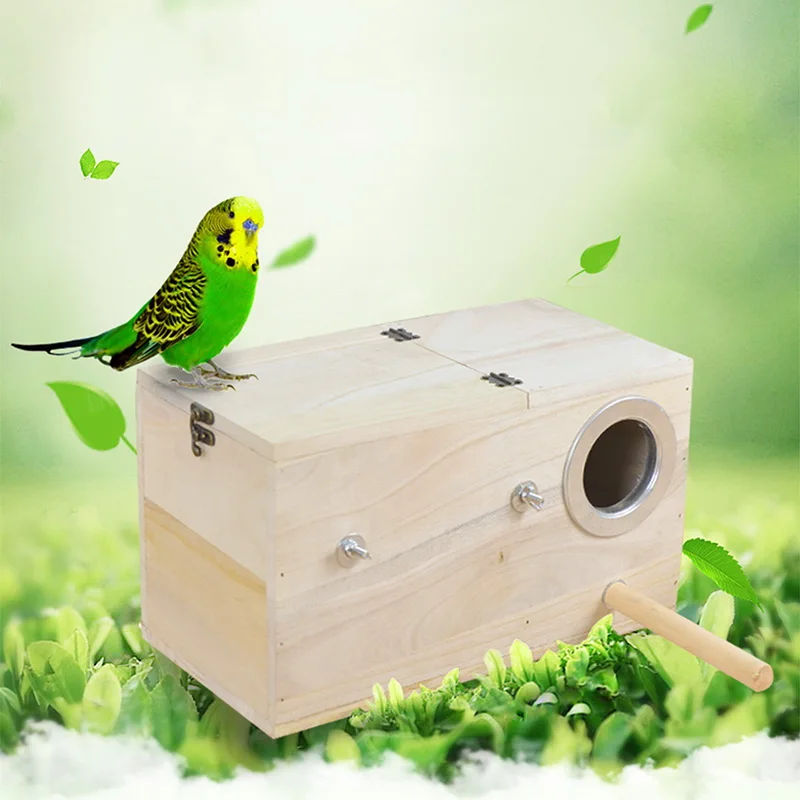 2 Pcs Natural Wooden House Parrot Bird Perches Parakeet Hanging Nesting Box