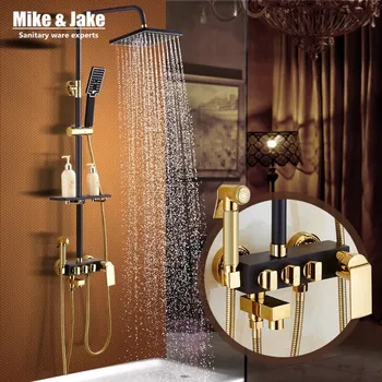 Bathroom Luxury black Golden shower set with bidet shower with shelf gold shower set bathroom Shower faucet Bathtub Faucet Sets
Bathroom Luxury black Golden shower set with bidet shower with shelf gold shower set bathroom Shower faucet Bathtub Faucet Sets